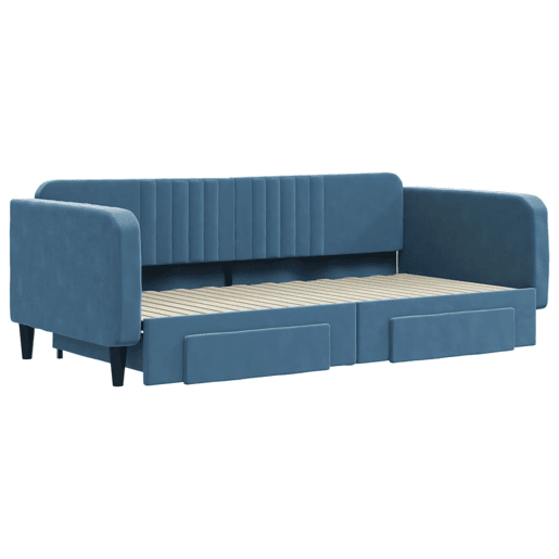 Sofá-cama, Sofá conversível com gavetão e gavetas 100x200 cm veludo azul