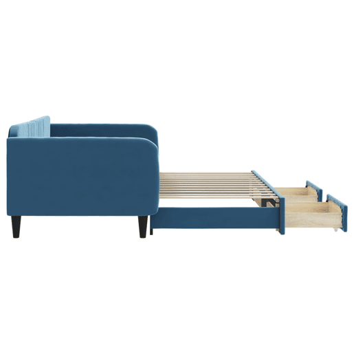Sofá-cama, Sofá conversível com gavetão e gavetas 100x200 cm veludo azul