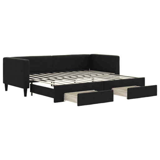 Sofá-cama, Sofá conversível com gavetão e gavetas 80x200 cm tecido preto