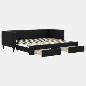 Sofá-cama, Sofá conversível com gavetão e gavetas 80x200 cm tecido preto
