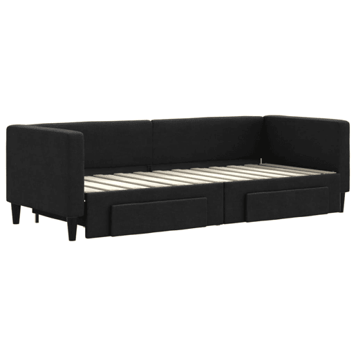 Sofá-cama, Sofá conversível com gavetão e gavetas 80x200 cm tecido preto