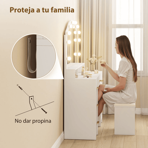 HOMCOM Toucador com 10 Luzes LED de 3 Cores Toucador de Maquilhagem com Espelho Mesa de Maquilhagem com 7 Gavetas 3 Compartimentos Moderno para Quarto Sala Branco HOMCOM Toucador com 10 Luzes LED de 3 Cores Toucador de Maquilhagem com Espelho Mesa de Maquilhagem com 7 Gavetas 3 Compartimentos Moderno para Quarto Sala Branco