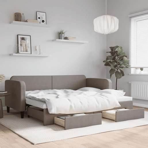 Sofá-cama, Sofá conversível c gavetãogavetas 80x200 cm tecido cinza-acastanhado