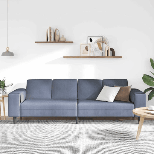 Sofá 3 lugares, Sofá fixo de Tecido com almofada Azul 208 cm Tecido de veludo côtelé