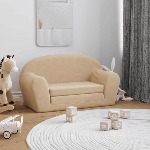 Sofá infantil - Sofá para criança de 2 lugares pelúcia macia cor creme