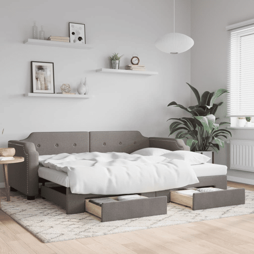 Sofá-cama, Sofá conversível c gavetãogavetas 100x200cm tecido cinza-acastanhado