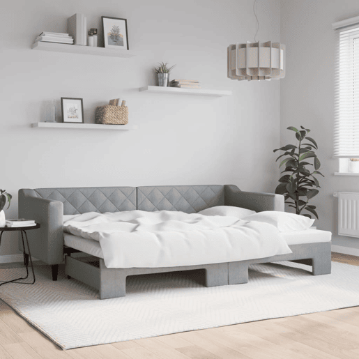 Sofá-cama, Sofá conversível com gavetão 80x200 cm tecido cinzento-claro Sofá-cama, Sofá conversível com gavetão 80x200 cm tecido cinzento-claro