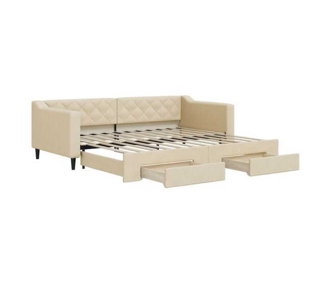 Sofá cama - sofá convertible nido con cajones tela color crema 90x200 cm