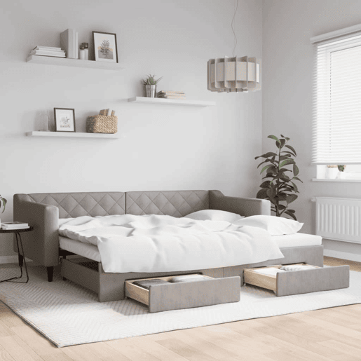 Sofá-cama, Sofá conversível c gavetãogavetas 90x200 cm tecido cinza-acastanhado Sofá-cama, Sofá conversível c gavetãogavetas 90x200 cm tecido cinza-acastanhado