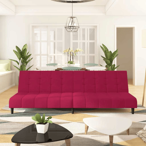 Sofá-cama, Sofá conversível de 2 lugares veludo vermelho tinto