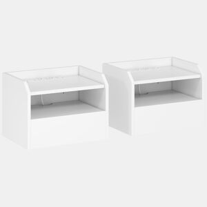 HOMCOM Conjunto de 2 Mesas de Cabeceira Flutuantes com Estação de Carregamento Mesas de Cabeceira para Quarto Gaveta Prateleira Aberta Montagem na Parede Estilo Moderno Sala de Estar 40x29x29 cm Branco