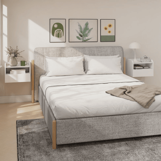 HOMCOM Conjunto de 2 Mesas de Cabeceira Flutuantes com Estação de Carregamento Mesas de Cabeceira para Quarto Gaveta Prateleira Aberta Montagem na Parede Estilo Moderno Sala de Estar 40x29x29 cm Branco