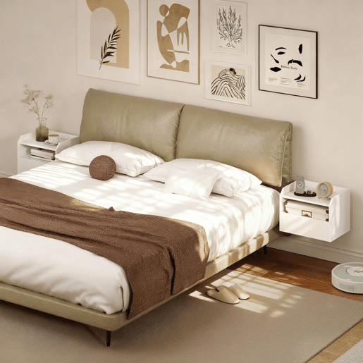 HOMCOM Conjunto de 2 Mesas de Cabeceira Flutuantes com Estação de Carregamento Mesas de Cabeceira para Quarto Gaveta Prateleira Aberta Montagem na Parede Estilo Moderno Sala de Estar 40x29x29 cm Branco