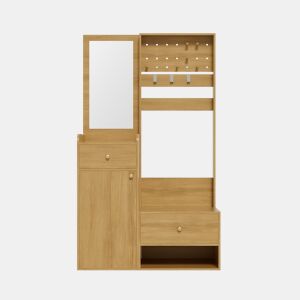 Móvel compacto para hall de entrada 105 cm - Armazenamento com espelho, ganchos ajustáveis e prateleiras - Madeira