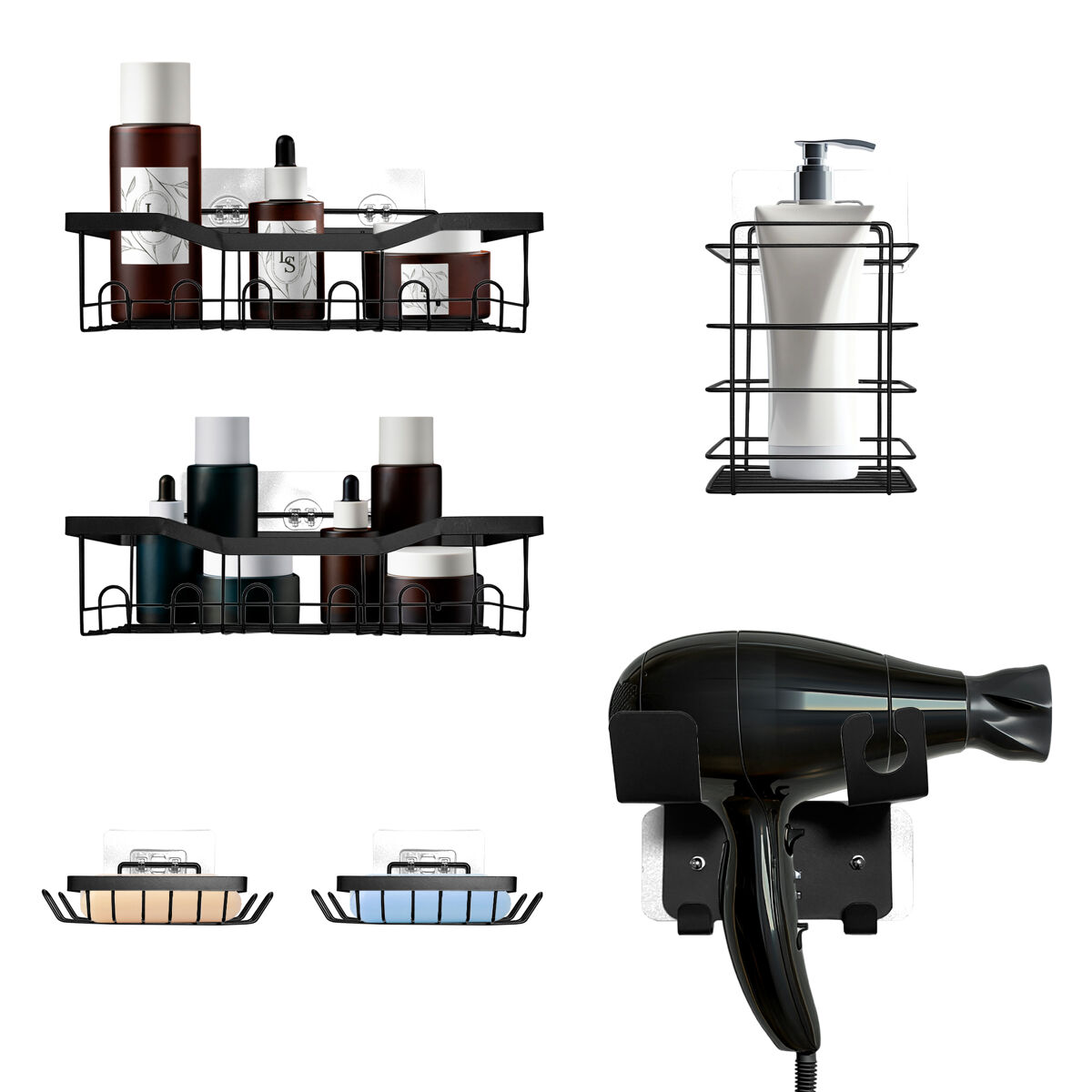 Set Baño 6 Piezas Metálico Estantes sin Taladro
