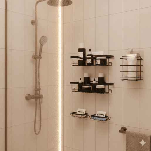 Conjunto Banho 6 Peças Metálico Nyana Home | Prateleiras Sem Furar | Antiferrugem e Fixação Forte Conjunto Banho 6 Peças Metálico Nyana Home | Prateleiras Sem Furar | Antiferrugem e Fixação Forte