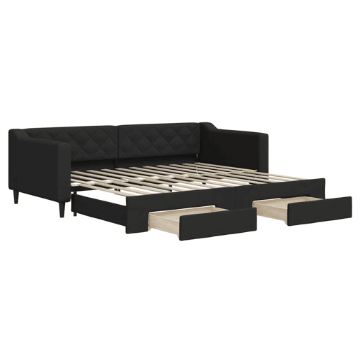 Sofá-cama, Sofá conversível com gavetão e gavetas 90x200 cm tecido preto Sofá-cama, Sofá conversível com gavetão e gavetas 90x200 cm tecido preto