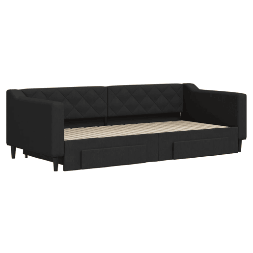 Sofá-cama, Sofá conversível com gavetão e gavetas 90x200 cm tecido preto Sofá-cama, Sofá conversível com gavetão e gavetas 90x200 cm tecido preto