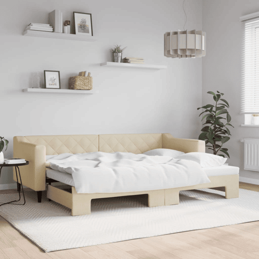 Sofá-cama, Sofá conversível com gavetão 80x200 cm tecido cor creme