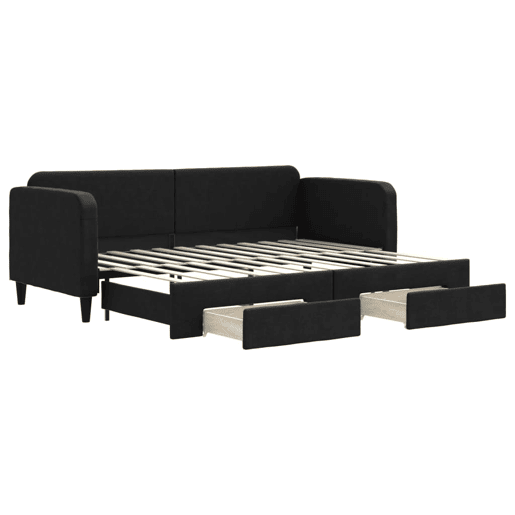 Sofá-cama, Sofá conversível com gavetão e gavetas 80x200 cm tecido preto Sofá-cama, Sofá conversível com gavetão e gavetas 80x200 cm tecido preto