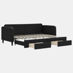 Sofá-cama, Sofá conversível com gavetão e gavetas 80x200 cm tecido preto