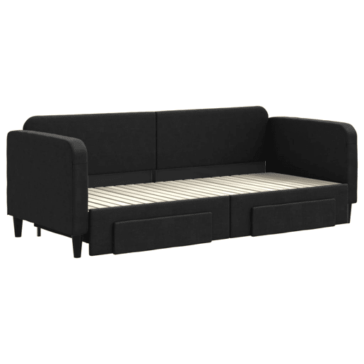 Sofá-cama, Sofá conversível com gavetão e gavetas 80x200 cm tecido preto Sofá-cama, Sofá conversível com gavetão e gavetas 80x200 cm tecido preto