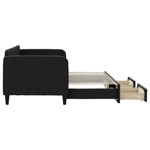 Sofá-cama, Sofá conversível com gavetão e gavetas 80x200 cm tecido preto Sofá-cama, Sofá conversível com gavetão e gavetas 80x200 cm tecido preto