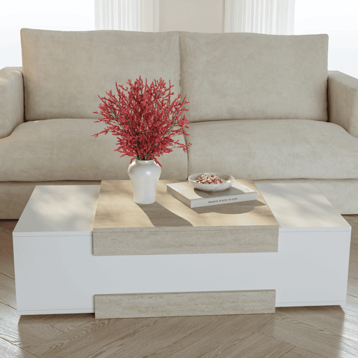 Mesa de centro Eljak 2 compartimentos 110x57x31 cm brancobege en.casa