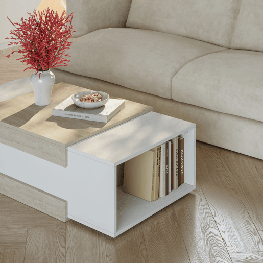 Mesa de centro Eljak 2 compartimentos 110x57x31 cm brancobege en.casa