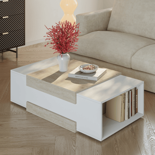 Mesa de centro Eljak 2 compartimentos 110x57x31 cm brancobege en.casa
