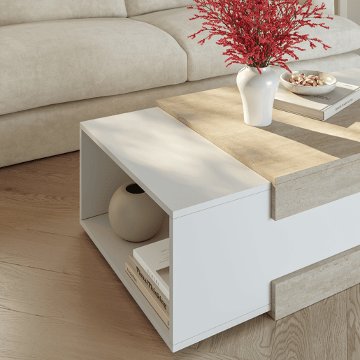 Mesa de centro Eljak 2 compartimentos 110x57x31 cm brancobege en.casa