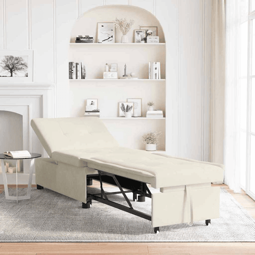 Sofá-cama, Sofá conversível Creme 67 x 194 x 38 cm Veludo