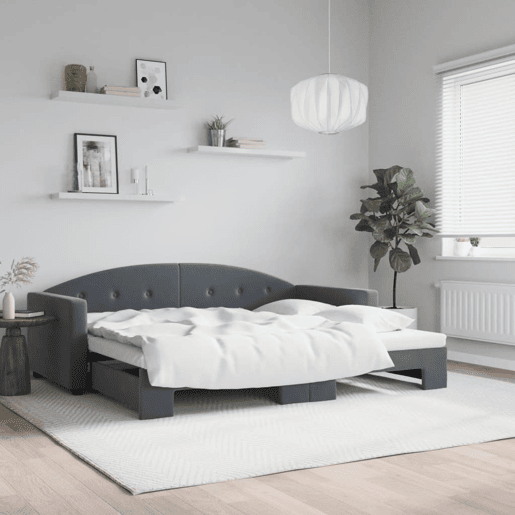 Sofá-cama, Sofá conversível com gavetão 90x200 cm veludo cinzento-escuro