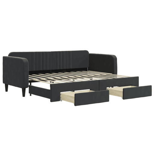 Sofá-cama, Sofá conversível com gavetão e gavetas 80x200 cm veludo preto Sofá-cama, Sofá conversível com gavetão e gavetas 80x200 cm veludo preto