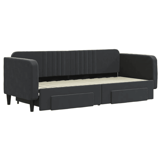 Sofá-cama, Sofá conversível com gavetão e gavetas 80x200 cm veludo preto Sofá-cama, Sofá conversível com gavetão e gavetas 80x200 cm veludo preto