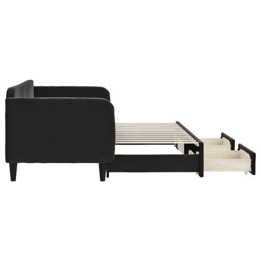 Sofá-cama, Sofá conversível com gavetão e gavetas 80x200 cm veludo preto Sofá-cama, Sofá conversível com gavetão e gavetas 80x200 cm veludo preto