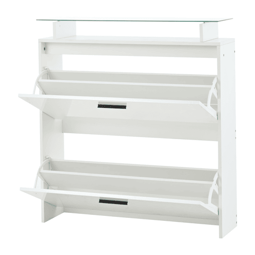 Móvel de entrada 89,5x23x96,5 cm - 4 peças com espelho, 2 prateleiras para chapéus, sapateira de alto brilho, 8 ganchos - Branco Móvel de entrada 89,5x23x96,5 cm - 4 peças com espelho, 2 prateleiras para chapéus, sapateira de alto brilho, 8 ganchos - Branco