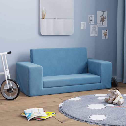 Sofá-cama infantil - Sofá para criança de 2 lugares pelúcia macia azul