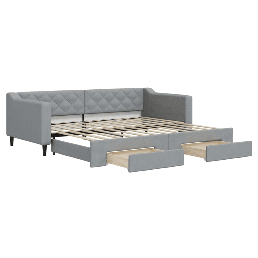 Sofá-cama, Sofá conversível c gavetão e gavetas 90x200 cm tecido cinzento-claro Sofá-cama, Sofá conversível c gavetão e gavetas 90x200 cm tecido cinzento-claro