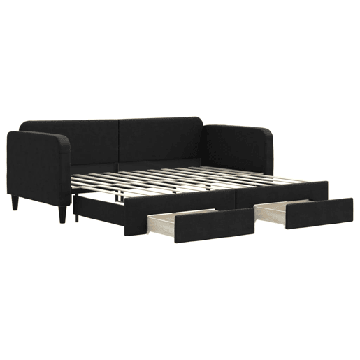 Sofá-cama, Sofá conversível com gavetão e gavetas 90x200 cm tecido preto