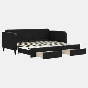Sofá-cama, Sofá conversível com gavetão e gavetas 90x200 cm tecido preto