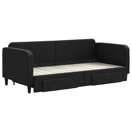 Sofá-cama, Sofá conversível com gavetão e gavetas 90x200 cm tecido preto