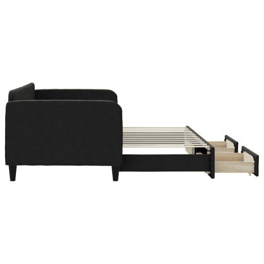 Sofá-cama, Sofá conversível com gavetão e gavetas 90x200 cm tecido preto