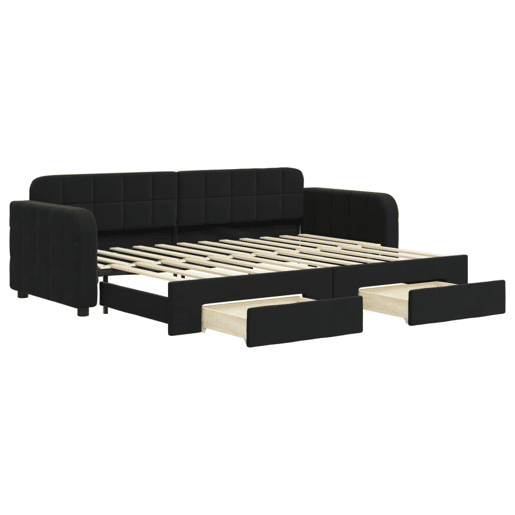 Sofá-cama, Sofá conversível com gavetão e gavetas 80x200 cm veludo preto Sofá-cama, Sofá conversível com gavetão e gavetas 80x200 cm veludo preto