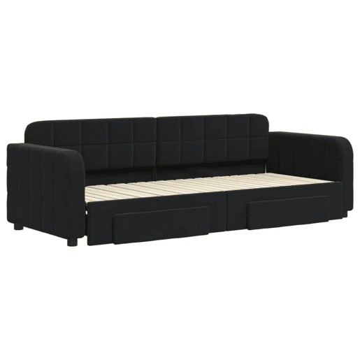 Sofá-cama, Sofá conversível com gavetão e gavetas 80x200 cm veludo preto Sofá-cama, Sofá conversível com gavetão e gavetas 80x200 cm veludo preto