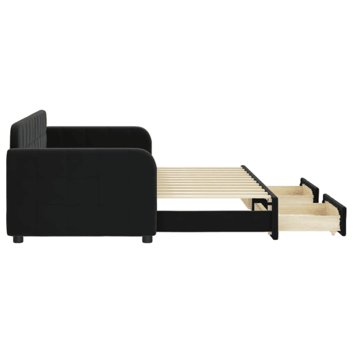 Sofá-cama, Sofá conversível com gavetão e gavetas 80x200 cm veludo preto Sofá-cama, Sofá conversível com gavetão e gavetas 80x200 cm veludo preto