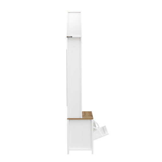 Móvel multifuncional para hall de entrada 75 L x 35 P x 195 A - Prateleira para sapatos, ganchos, design moderno - Branco, Madeira