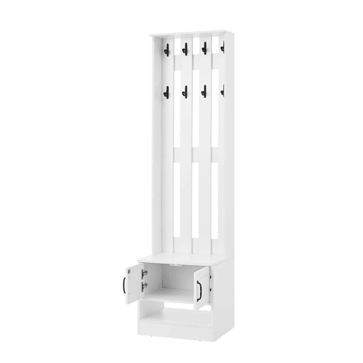 Móvel de entrada 50x36x190 cm - Com 2 portas, painel traseiro e 8 ganchos - Branco
