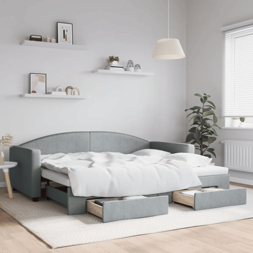 Sofá-cama, Sofá conversível c gavetão e gavetas 90x200 cm tecido cinzento-claro