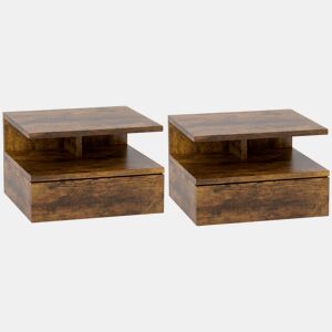 HOMCOM Conjunto de 2 Mesas de Cabeceira Flutuantes, Mesas de Cabeceira com Gaveta e Prateleira Aberta, Design Moderno e Poupa Espaço, Castanho Rústico, 35x32x22,5 cm